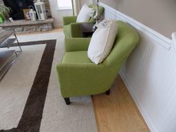 Green Upholstered Arm Chair with Accent Pillow