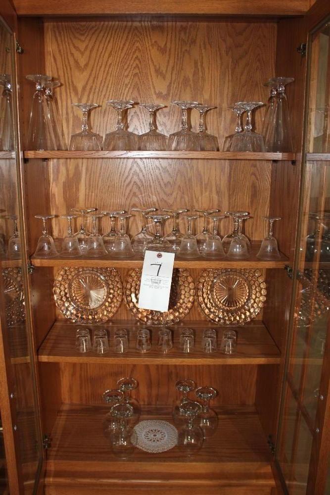 Assorted stemware, shot glasses & plates