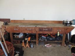 Large Workbench With Vise & Grinder *Grinder Needs Brushes*