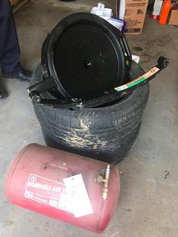 Portable Air Tank, Oil Pan & Pair 235/45R17 Tires