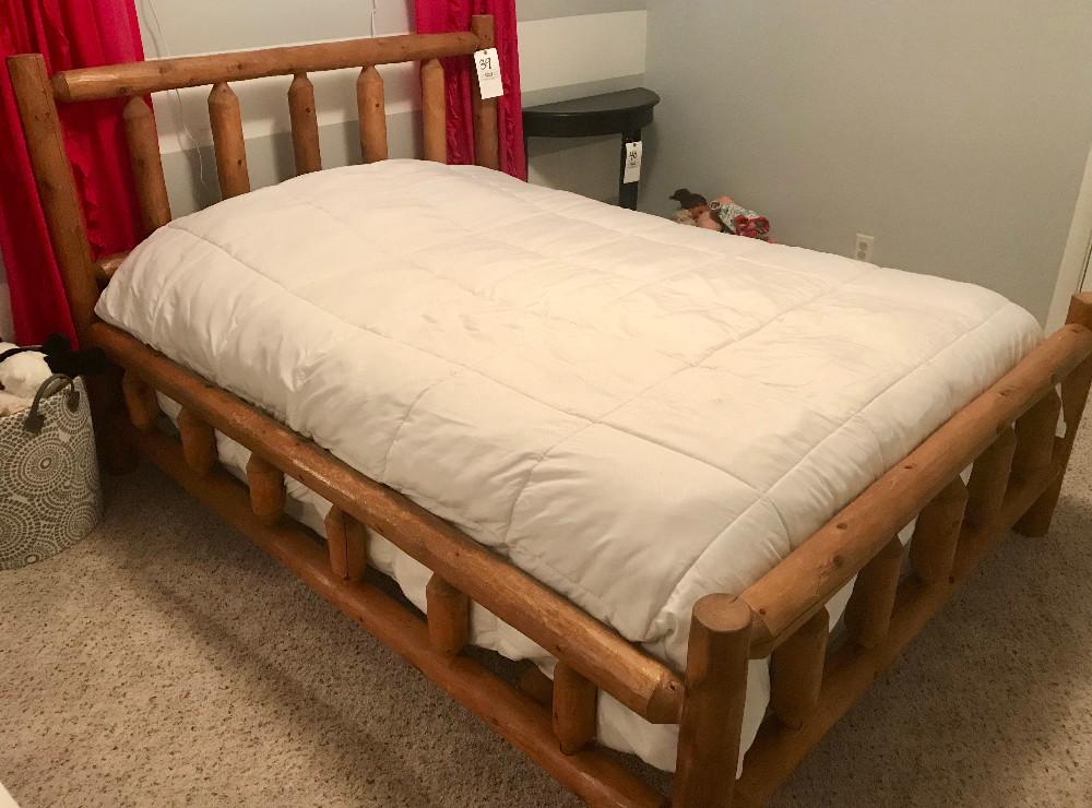 Pine Double Bed With Box Springs/Mattress