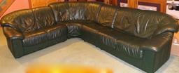 Italian Green Leather 4 pc Sectional Sofa