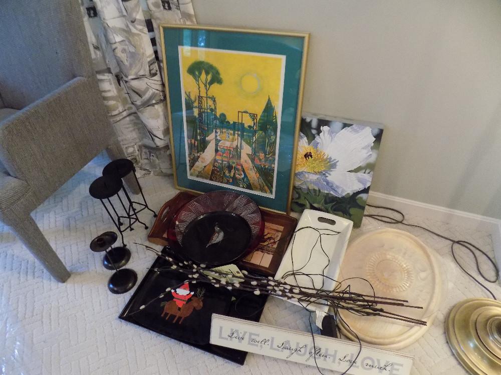 4 serving trays, Richard Slater print, and platters