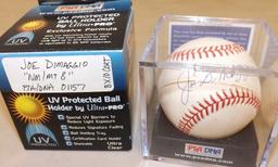 Joe DiMaggio Autographed Baseball, PSA NM-MT 8 Grade