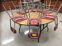 (2) Round Tables, (1) Computer Table, Table, Approx. (15) Student Chairs