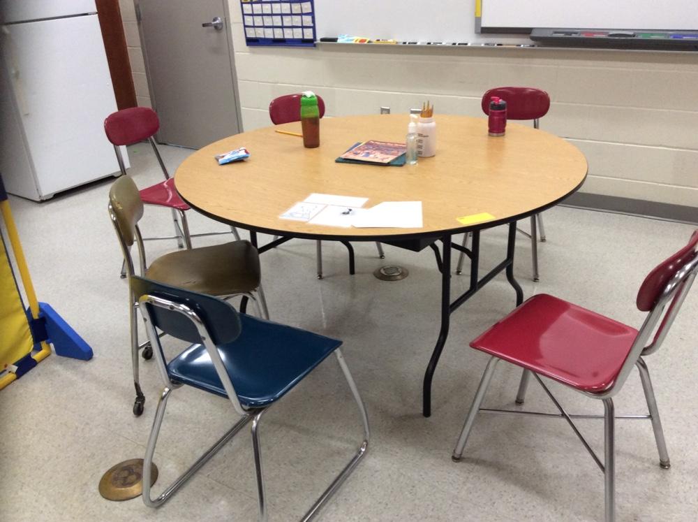 (2) Round Tables, (1) Computer Table, Table, Approx. (15) Student Chairs