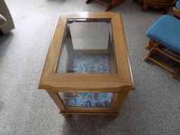 Glass Top Oak End Table