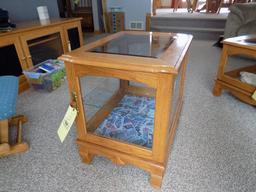 Glass Top Oak End Table