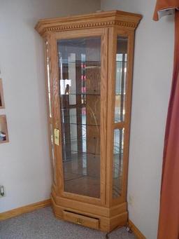 Oak Lighted Curio Cabinet