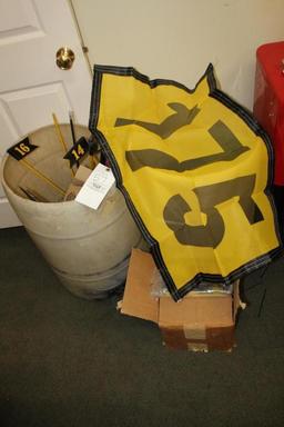 Assorted Flags, Stick In Flags & 2 Barrels