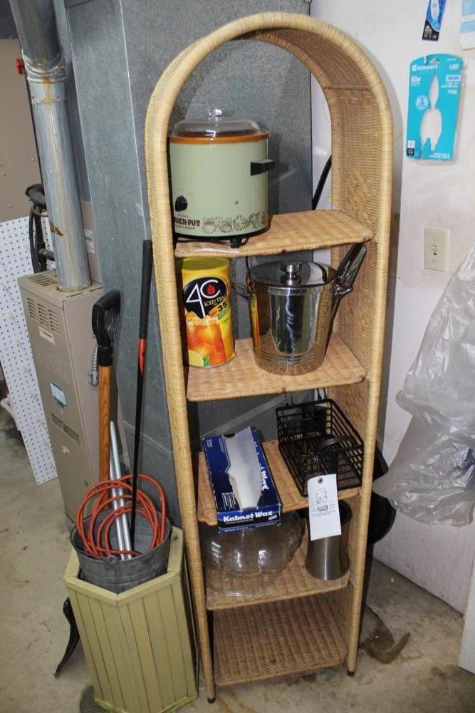 Wicker Shelf, Shovel, Crockpot & Ice Bucket