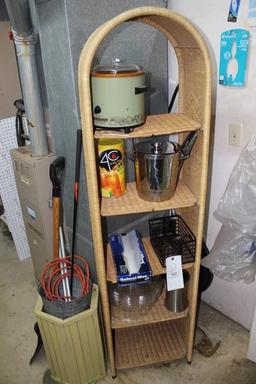 Wicker Shelf, Shovel, Crockpot & Ice Bucket