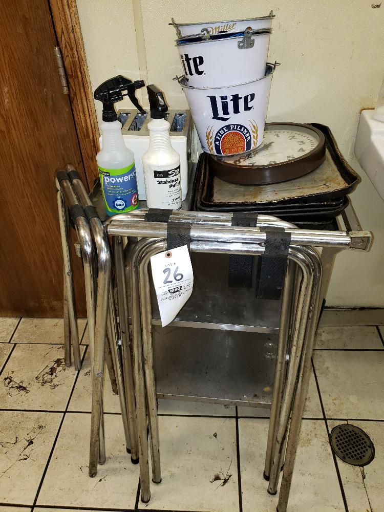 Stainless Steel Cart, 3 Serving Stands, Beer Buckets, Toaster, Oven Trays