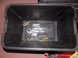 Tool box, cresent wrenches, drivers, channel locks and pliers