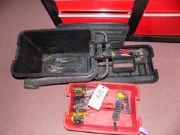 Tool box, cresent wrenches, drivers, channel locks and pliers