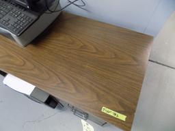 Wood desk 5ft x 20", metal desk 45" x 25" and chair (contents not included)