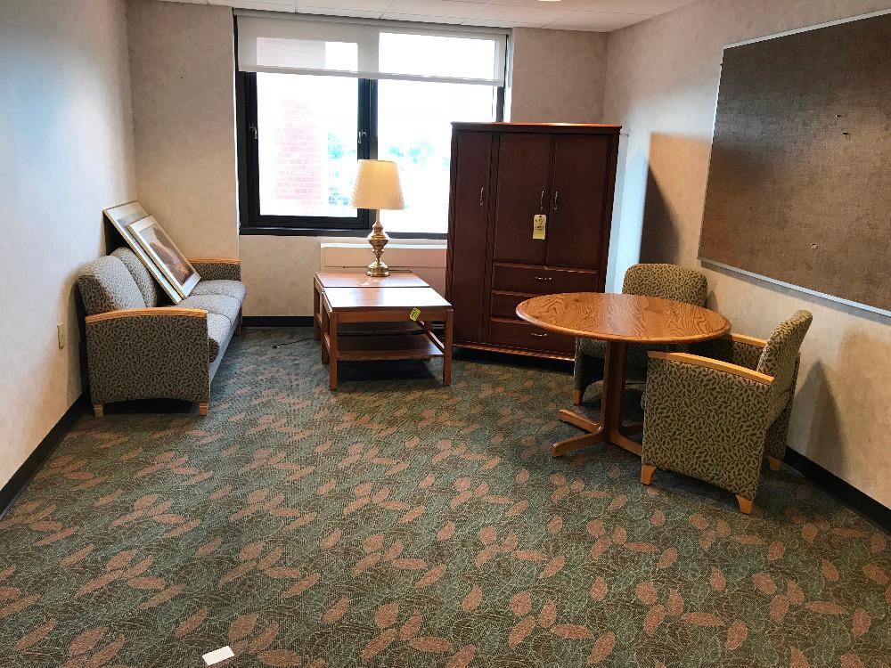 Contents Of Waiting Room: Entertainment Center - Sofa - End Tables - Desk Chairs - Pictures