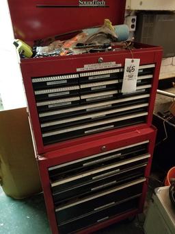 Red stack toolbox with tools