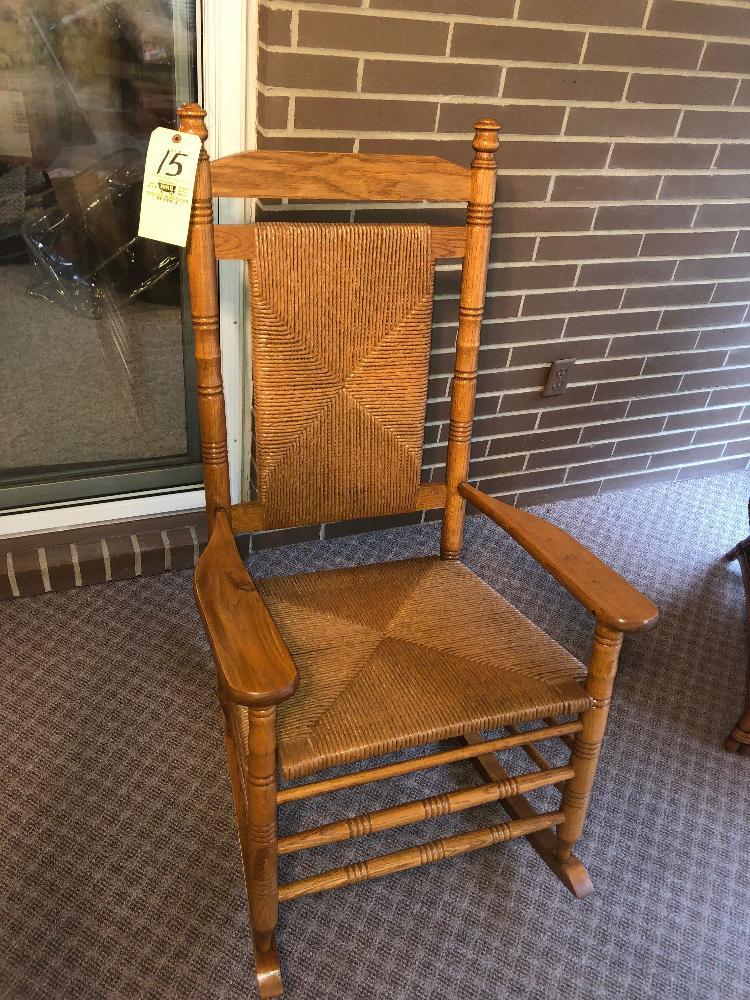 large oak wicker rocker