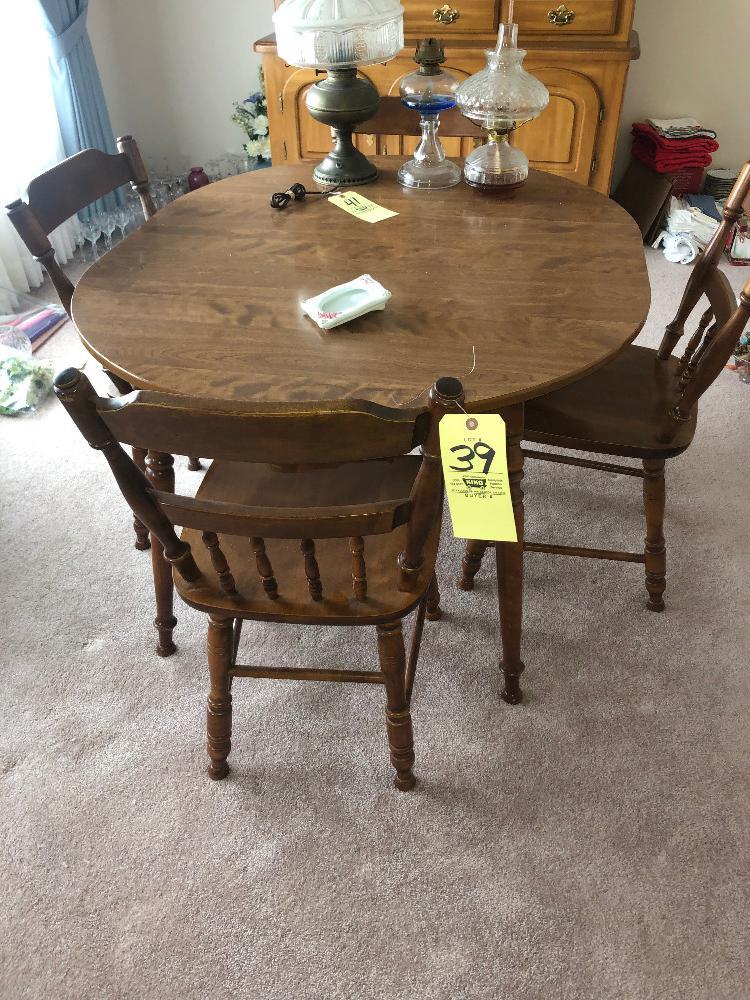 FIRMICA TOP TABLE WITH 4 MAPLE CHAIRS