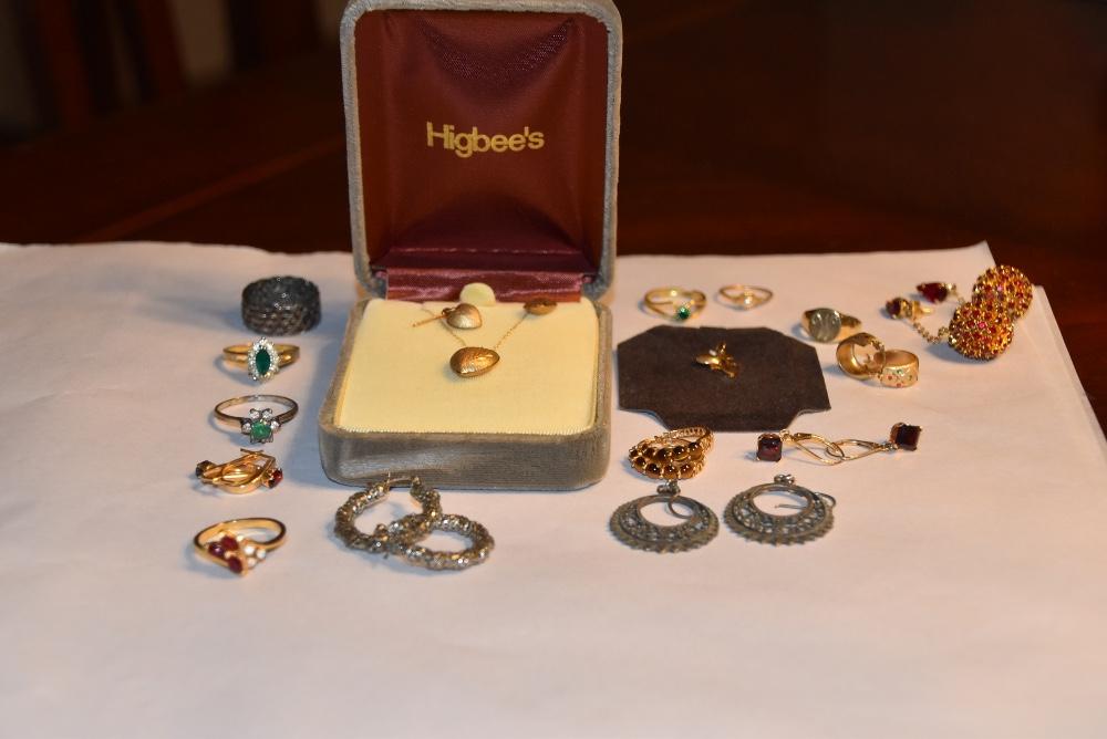 Rings, earrings and Higbees necklace