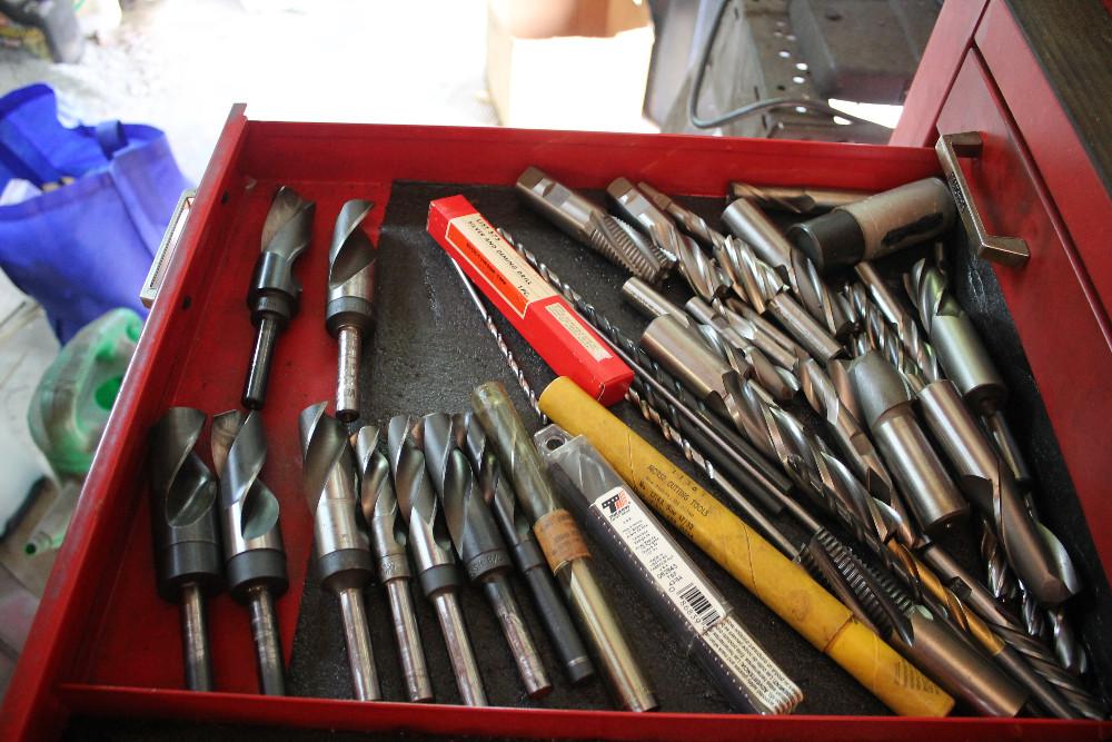 Contents Of Drawer Including Assorted Drill Bits, End Mills