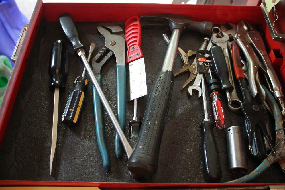 Contents Of Drawer Including Assorted Pliers, Wrenches, Screwdrivers