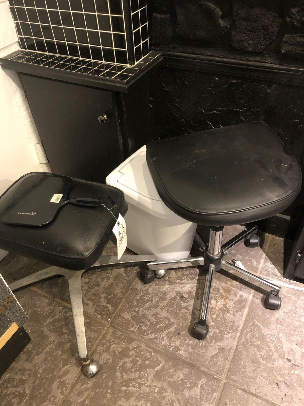 2 Rolling Stools and Trash Can