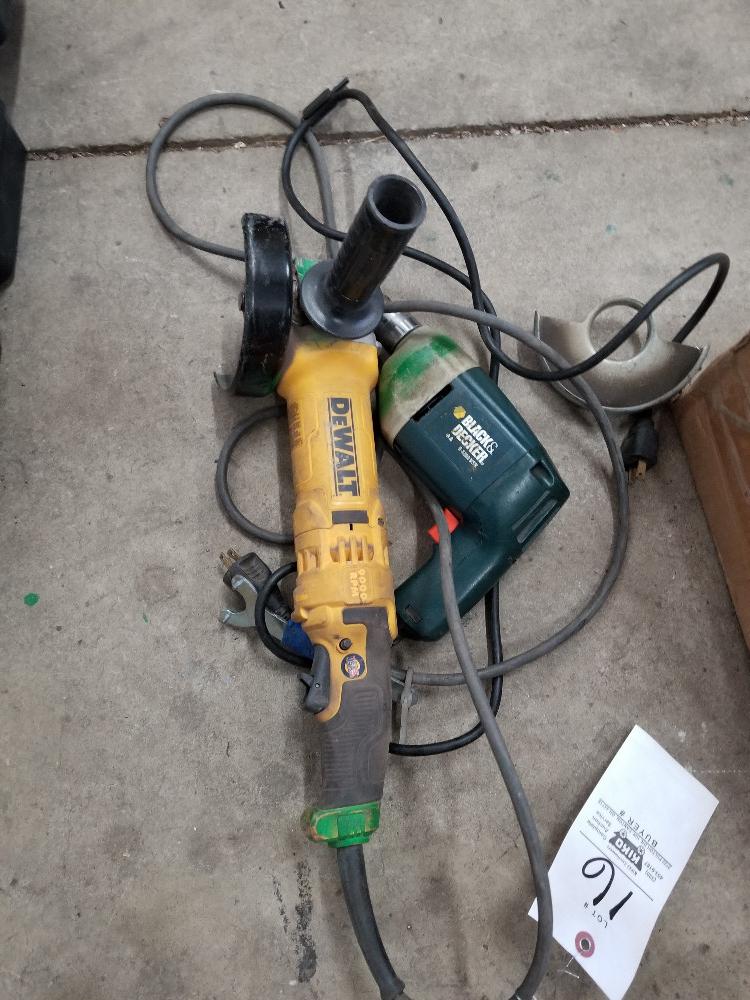 DeWalt grinder and Black and Decker drill