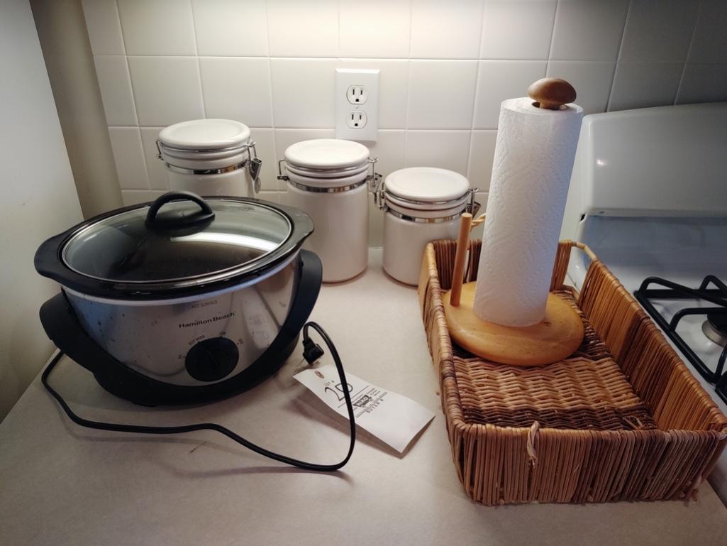 Hamilton Beach Crockpot, Canister Set, Basket, Paper Towel Holder