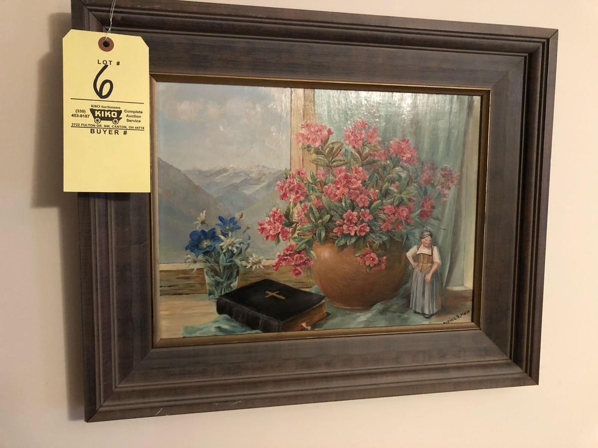 Oil on board original Claire S. Moe - 21.5" X 17.5" Frame