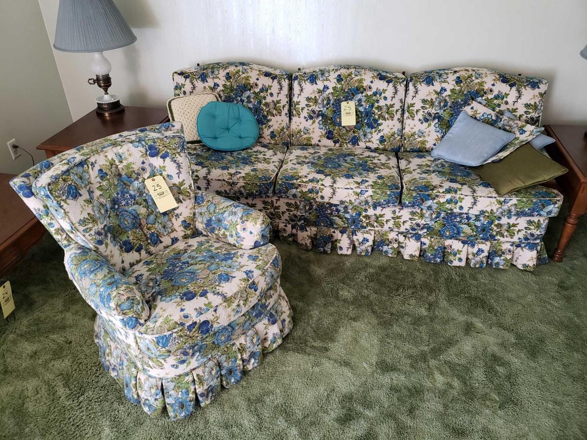 Floral Print Sofa and Chair