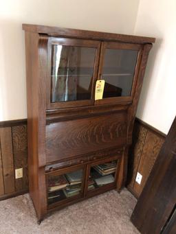 Oak Drop-Front Secretary With Bookcase Top