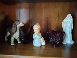 Assorted Glassware incl. Fenton Basket, Blue Hobnail, Decanters & Figurines