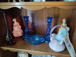 Assorted Glassware incl. Fenton Basket, Blue Hobnail, Decanters & Figurines