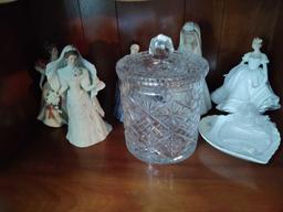 Assorted Glassware incl. Fenton Basket, Blue Hobnail, Decanters & Figurines