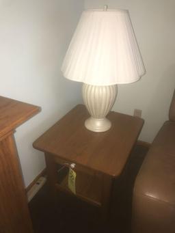 Oak end stands and matching lamps