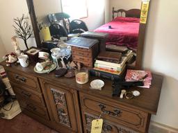 Contents on dresser, BB pistol, watches and glassware