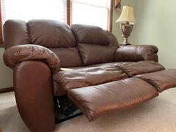 Brown leather loveseat, reclining