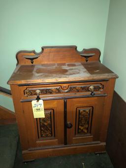 Early washstand, corn dishes, sun dial