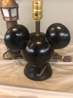 Vintage Mickey Mouse lamp and metal lighthouse lamp