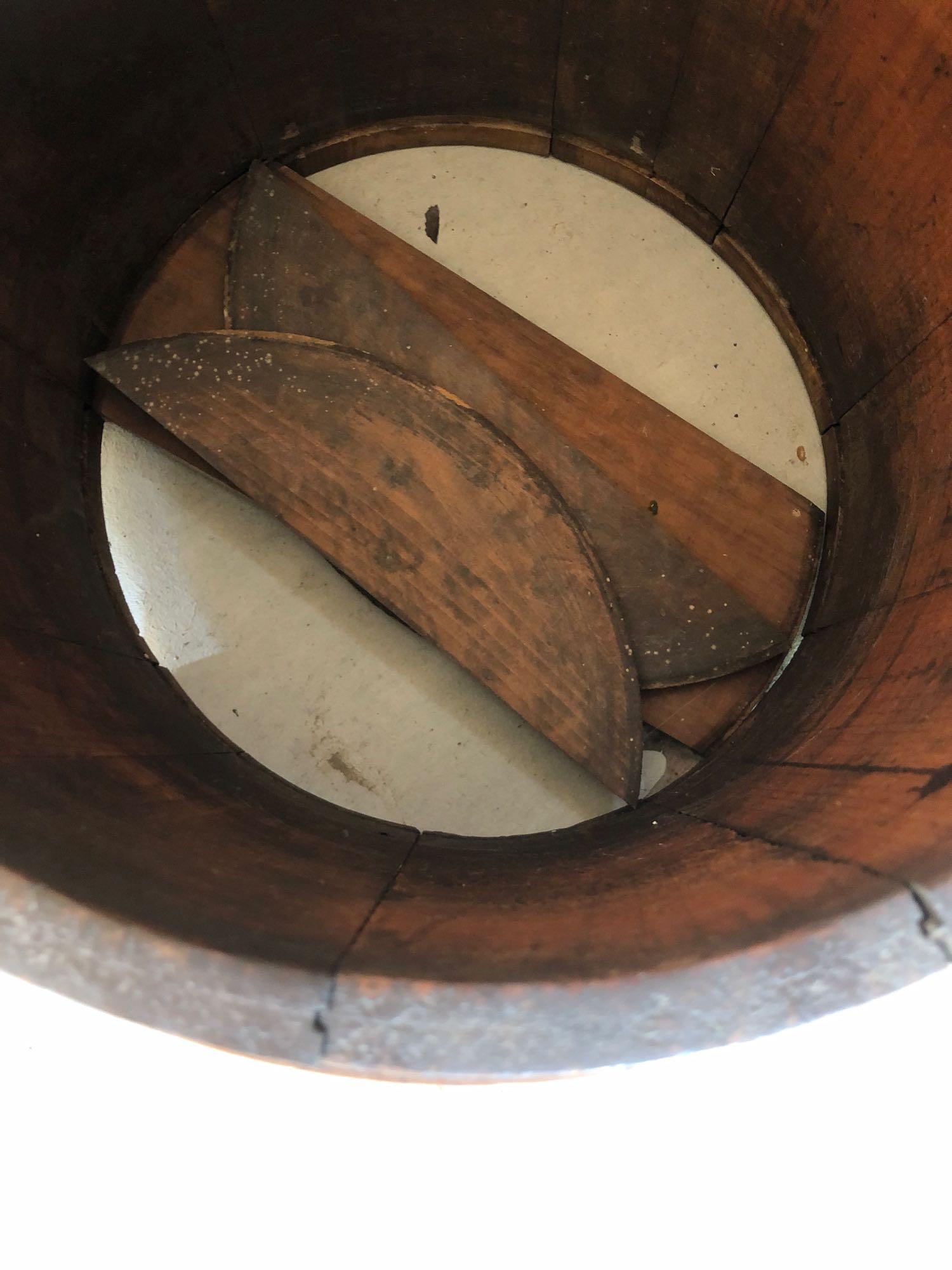 Wood sugar bucket, some damage. Claw & ball piano stool, Nail keg, advertising boxes.