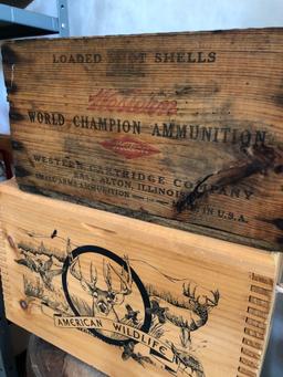 Wood sugar bucket, some damage. Claw & ball piano stool, Nail keg, advertising boxes.