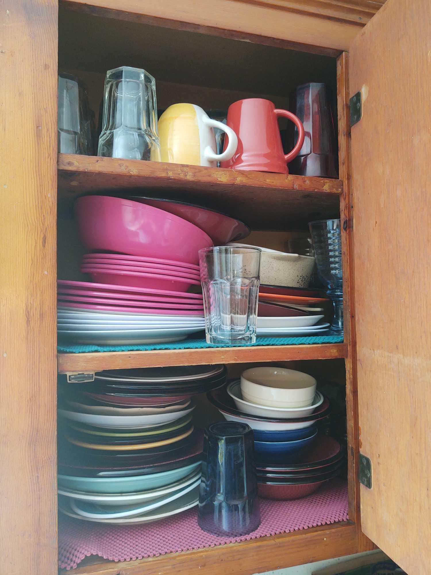 Contents of Kitchen Cabinets, Inc Glasses, Dishes, Pots Pans etc.