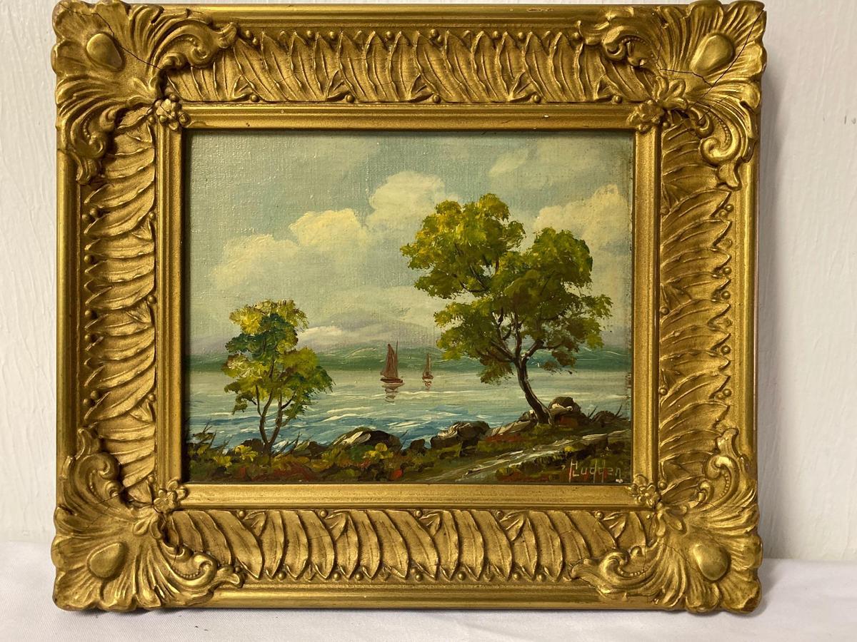 H. Ludden oil on board, 10 x 8 scene, 14.5 x 12.5 Frame size.