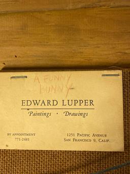 Edward Lupper pencil drawing, "A Funny Bunny" 1965, 15 x 17 frame size.