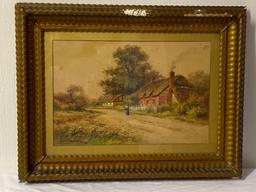 George F. Schultz 1887 watercolor, 28 x 21.5 frame size, plaster on frame needs repair.