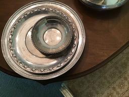 Sterling silver servingware including picture and bowl and serving trays