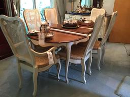 French provincial dining set with six chairs, dining table, and two extra leaves