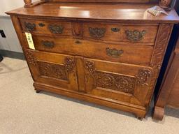 Fancy Oak Buffet with Mirror and Applied Carvings